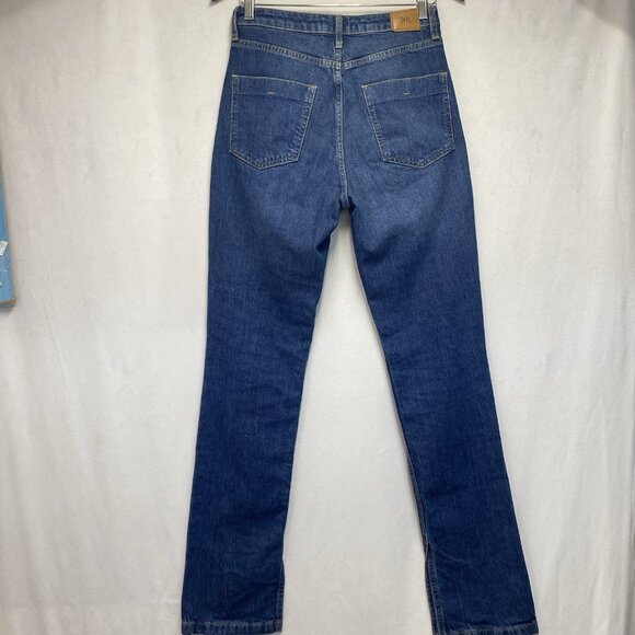Zara High-Rise Straight Leg Slit Hem Denim Jeans Women Size 4 Medium Wash Blue - Picture 7 of 16